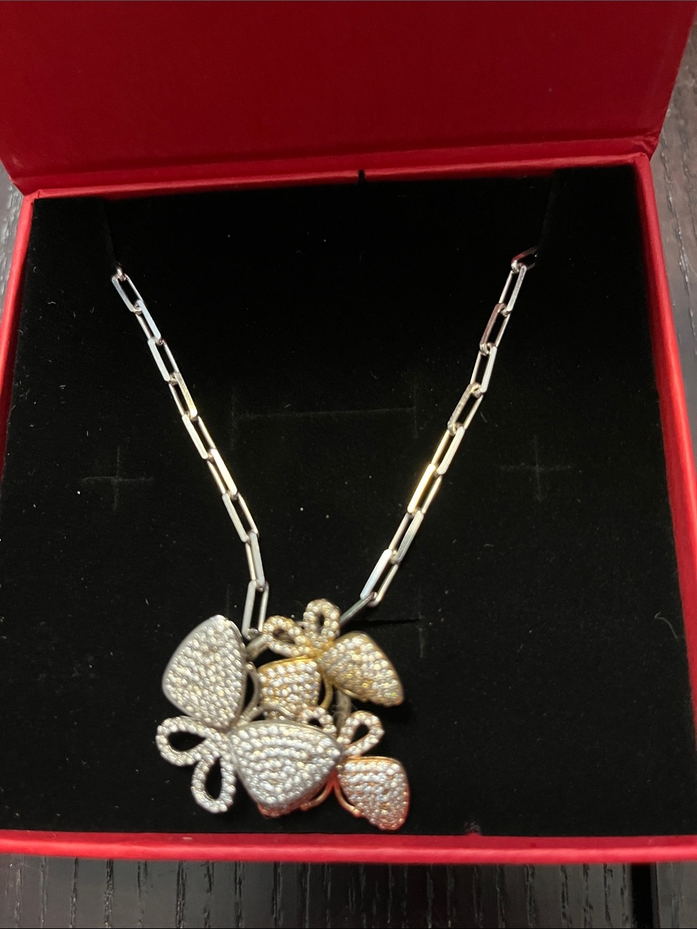 Crystal Butterfly Pendant Necklace in Silver and Gold - Women Jewelry